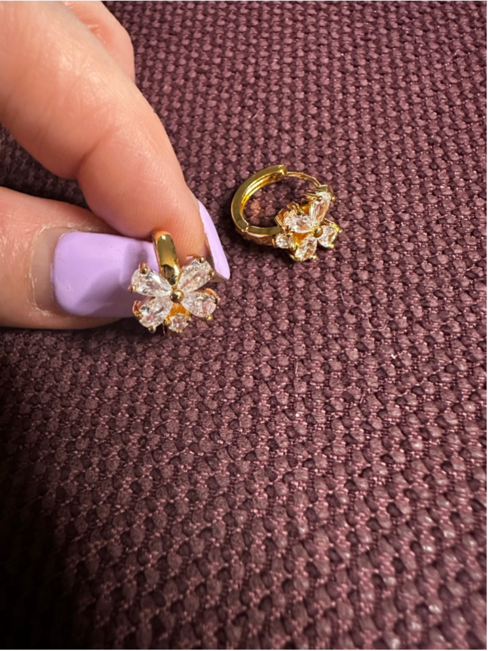 Gold & Clear Flower Hoop Earrings